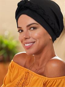 img 3 attached to 🎀 Women's Girls' Pre-Tied Twisted Braid Hair Cover Headwrap Hats with Head Wrap Turban Headwear