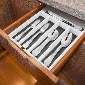 img 1 attached to 🗄️ Haware Silverware Tray - 5 Section Drawer Organizer with Soft Grip Lining for Kitchen, Office, Bathroom Supplies