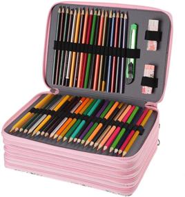 img 2 attached to 🎨 Shulaner 200 Colored Pencil Case Organizer: Oxford Zipper Bag for Artists & Students - Pink Rose, Large Capacity Pen Holder