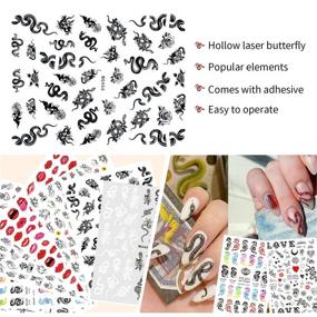 img 1 attached to 🐍 Vibrant & Stylish: 8 Sheets Snake Pattern Nail Art Stickers - Dragon Snake, Butterfly, Love, Rose Design - DIY Acrylic Nail Art Decals