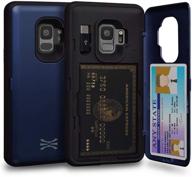 💙 toru cx pro samsung galaxy s9 wallet case: dual layer protection with hidden card holder, mirror & usb adapter - navy blue logo