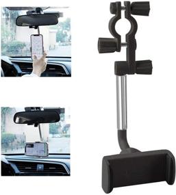 img 4 attached to 📱 JDHDL Car Phone Holder Mount: 360° Rotatable Rear View Mirror Mount for All Cell Phones, Universal Adjustable Cradle, Vehicle Back Seat Mobile Phone Holder - Black