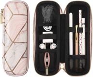 🖊️ comfyable geometric marble pencil holder and airpods case: stylish protective sleeve with elastic strap and mesh pockets for apple pencil and pen accessories logo