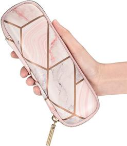 img 1 attached to 🖊️ Comfyable Geometric Marble Pencil Holder and AirPods Case: Stylish Protective Sleeve with Elastic Strap and Mesh Pockets for Apple Pencil and Pen Accessories