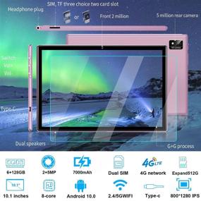 img 4 attached to 📱 10-Inch Tablet with Keyboard, 128 GB Storage, 5G WiFi, 6GB RAM, 128GB ROM, Expandable up to 512GB, Android 10.0 Pie, 8-Core 2.0GHz, 5.0MP Camera, Type-C, GPS, Bluetooth, Dual SIM, 7000mAh, Pink