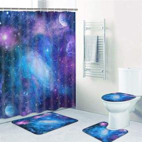 img 4 attached to TAMOC 4-Piece Purple Galaxy Shower Curtain Set with Non-Slip Rug, Toilet Lid Cover, Bath Mat, and 12 Hooks – Starry Space Shower Curtain, Nebula Universe Design – Waterproof, Durable for Perfect Bathroom Decor