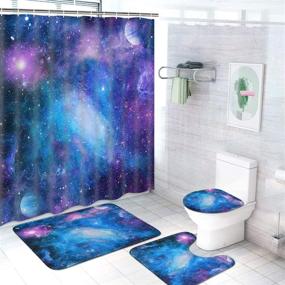 img 1 attached to TAMOC 4-Piece Purple Galaxy Shower Curtain Set with Non-Slip Rug, Toilet Lid Cover, Bath Mat, and 12 Hooks – Starry Space Shower Curtain, Nebula Universe Design – Waterproof, Durable for Perfect Bathroom Decor