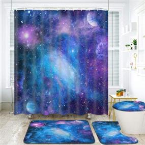 img 3 attached to TAMOC 4-Piece Purple Galaxy Shower Curtain Set with Non-Slip Rug, Toilet Lid Cover, Bath Mat, and 12 Hooks – Starry Space Shower Curtain, Nebula Universe Design – Waterproof, Durable for Perfect Bathroom Decor
