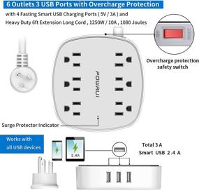 img 3 attached to 💡 6 Outlet Power Strip Surge Protector with 6 FT Extension Cord, POWRUI Flat Plug with 3 USB Ports, ETL Listed (White/Grey)