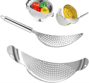 img 4 attached to 🍝 Set of 2 Stainless Steel Pot Strainers with Handles – Handheld Crescent Drainers for Pasta, Noodles, Fruits, Vegetables – Compatible with Pots up to 10 Inches