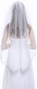 img 1 attached to 👰 Ivory and White Fingertip Bridal Wedding Veil with 1 Tier Tulle Applique Edge and Comb
