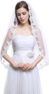 👰 ivory and white fingertip bridal wedding veil with 1 tier tulle applique edge and comb logo