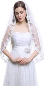 img 4 attached to 👰 Ivory and White Fingertip Bridal Wedding Veil with 1 Tier Tulle Applique Edge and Comb