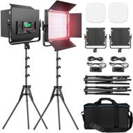 pixel 2 packs rgb led photography lighting: full color video light with 552pcs led beads, u bracket and barn door for video shooting logo