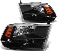 dna motoring hl-oh-dr09qua-bk-am black amber headlights replacement for 09-18 ram logo