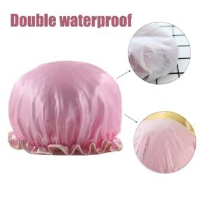 img 2 attached to 🚿 Etercycle Women's Waterproof Shower Cap - Reusable Double Layer Bathing Hair Cap for All Hair Lengths and Thicknesses (Black)