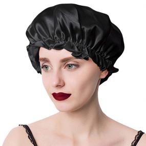 img 1 attached to 🚿 Etercycle Women's Waterproof Shower Cap - Reusable Double Layer Bathing Hair Cap for All Hair Lengths and Thicknesses (Black)