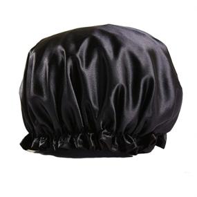 img 4 attached to 🚿 Etercycle Women's Waterproof Shower Cap - Reusable Double Layer Bathing Hair Cap for All Hair Lengths and Thicknesses (Black)