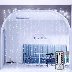 img 4 attached to 🎄 Ollny Curtain Lights Christmas Cool White 300 LED 9.8ftx9.8ft, Remote USB Powered with 8 Lighting Modes Timer Waterproof Hanging Lights for Xmas Thanksgiving Wedding Party Patio Decoration Indoor Outdoor