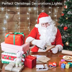 img 2 attached to 🎄 Ollny Curtain Lights Christmas Cool White 300 LED 9.8ftx9.8ft, Remote USB Powered with 8 Lighting Modes Timer Waterproof Hanging Lights for Xmas Thanksgiving Wedding Party Patio Decoration Indoor Outdoor