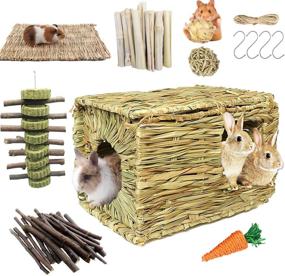 img 4 attached to 🐰 Calymmny Extra Large Rabbit Grass House and Hideout: 16 PCS Bunny Chew Toys and Edible Grass Hut for Rabbits, Guinea Pigs, Chinchillas, and Squirrels