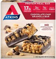 🍫 батончик для приема пищи atkins protein: шоколадная чипсовая гранола, подходит для кето диеты, 5 штук - зарядите свой день вкусным протеином! логотип