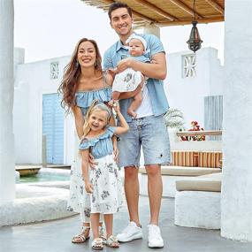 img 2 attached to 👗 Denim Printed Dresses Blue Pocket Tshirt Short Sleeve Matching Outfits for Mommy and Me, Perfect Family Matching Clothes