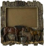 🐴 western retro collection comfy hour double horse photo picture frame, 6"x 4" - rustic wood imitation, aged old fashioned design in brown polyresin логотип