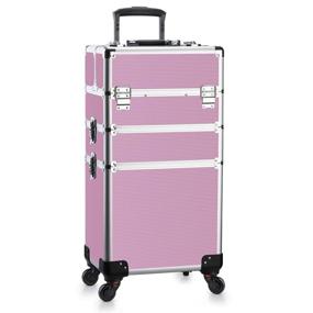 img 4 attached to 💄 Amazon OUDMAY 3-In-1 Aluminum Makeup Case - Professional Rolling Cosmetic Beauty Storage with Folding Trays and Large Compartments in Pink