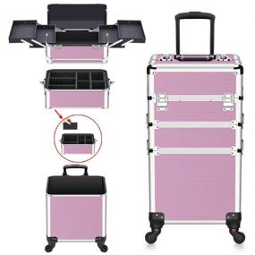 img 1 attached to 💄 Amazon OUDMAY 3-In-1 Aluminum Makeup Case - Professional Rolling Cosmetic Beauty Storage with Folding Trays and Large Compartments in Pink