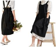 👩 cotton linen apron for women in black - noos pinafore dress with halter cross bandage - ideal for cooking and gardening logo