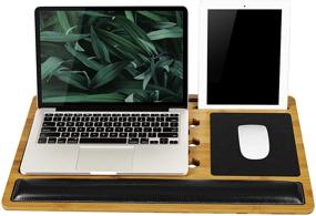 img 4 attached to BamBoard Pro Lap Desk with Wrist Rest, Mouse Pad, and Phone Holder 👩 - Natural Bamboo - Suitable for 17.3 Inch Laptops and Tablets - Style No. 77101