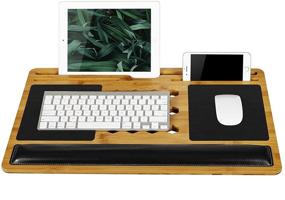 img 3 attached to BamBoard Pro Lap Desk with Wrist Rest, Mouse Pad, and Phone Holder 👩 - Natural Bamboo - Suitable for 17.3 Inch Laptops and Tablets - Style No. 77101