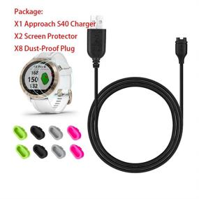 img 3 attached to 💪 JIUJOJA Charger and Sync Data Cable for Garmin Approach S40/Fenix 5S, with Free 2Pcs HD Tempered Glass Screen Protector and 8Pcs Charger Port Protector, ideal for Fenix 5s Sports Smart Watch