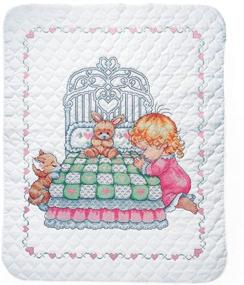 img 2 attached to 🛏️ Tobin Bedtime Prayer Girl Baby Quilt - Stamped Cross Stitch Kit | 36x43 inches | Includes Gift Card