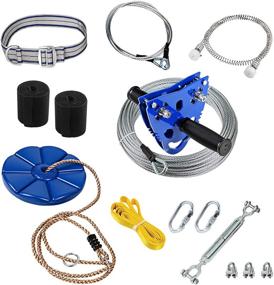 img 4 attached to Enhanced 120ft Backyard Zip Line Kit with Seat, Brake, and Trolley - Up to 250lb (Blue)