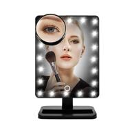 💄 pinkzio lighted makeup mirror with lights - 1x 10x magnification led makeup mirror, portable magnifying vanity mirror with touch screen - black logo