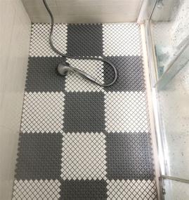 img 4 attached to 🛁 Tonsny Large Shower Mat 38"x30" - Interlocking, Waterproof Flooring Tiles for Non-Slip Shower Floor, Wet Area, and Pet Area - Drain Hole & Cuttable - Gray 6Pcs & White 6Pcs