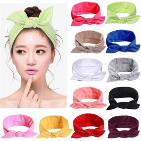 img 4 attached to Fashionable 12pcs Cotton Stretchy Headbands with Bows for Women's Sports and Style