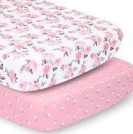 the peanutshell 2 pack crib sheet set for baby girls in pink roses & ditsy floral pattern logo