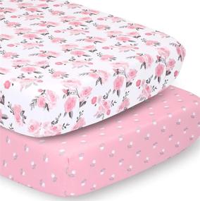 img 4 attached to The Peanutshell 2 Pack Crib Sheet Set for Baby Girls in Pink Roses & Ditsy Floral Pattern