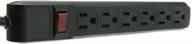 black 6 outlet surge protector power strip with rotating flat plug, 15a 120v, 4ft cord logo