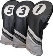 majek golf headcovers: black & white leather style 1, 3, 5 driver & fairway head covers for 460cc drivers логотип