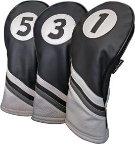 img 4 attached to Majek Golf Headcovers: Black & White Leather Style 1, 3, 5 Driver & Fairway Head Covers for 460cc Drivers