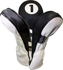 img 3 attached to Majek Golf Headcovers: Black & White Leather Style 1, 3, 5 Driver & Fairway Head Covers for 460cc Drivers