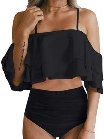 img 4 attached to 👙 Tempt Me Women's Clothing: Shoulder Ruffled Flounce Swimsuits & Cover Ups - Stunning Summer Style!