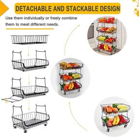 img 2 attached to 🍎 Kitchen Storage Fruit Basket - 4 Tier Metal Wire Bins Rack Cart with Rolling Wheels: Produce Pantry Shelf Organizer Stand