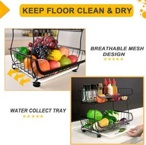 img 1 attached to 🍎 Kitchen Storage Fruit Basket - 4 Tier Metal Wire Bins Rack Cart with Rolling Wheels: Produce Pantry Shelf Organizer Stand