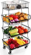 🍎 kitchen storage fruit basket - 4 tier metal wire bins rack cart with rolling wheels: produce pantry shelf organizer stand логотип