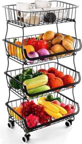 img 4 attached to 🍎 Kitchen Storage Fruit Basket - 4 Tier Metal Wire Bins Rack Cart with Rolling Wheels: Produce Pantry Shelf Organizer Stand